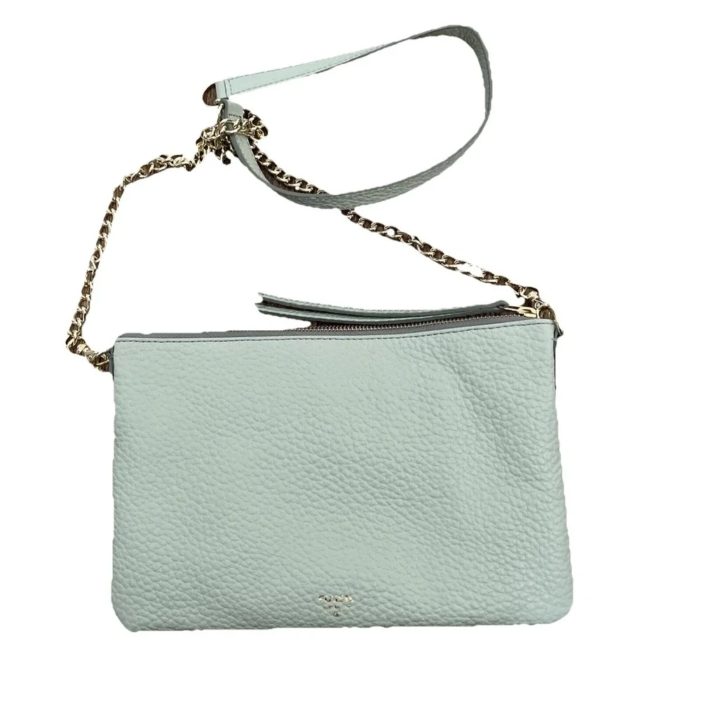 Fossil Sydny Chain Topzip Pastel Green ZB5702314 Leather Shoulder Bag/Clutch EUC